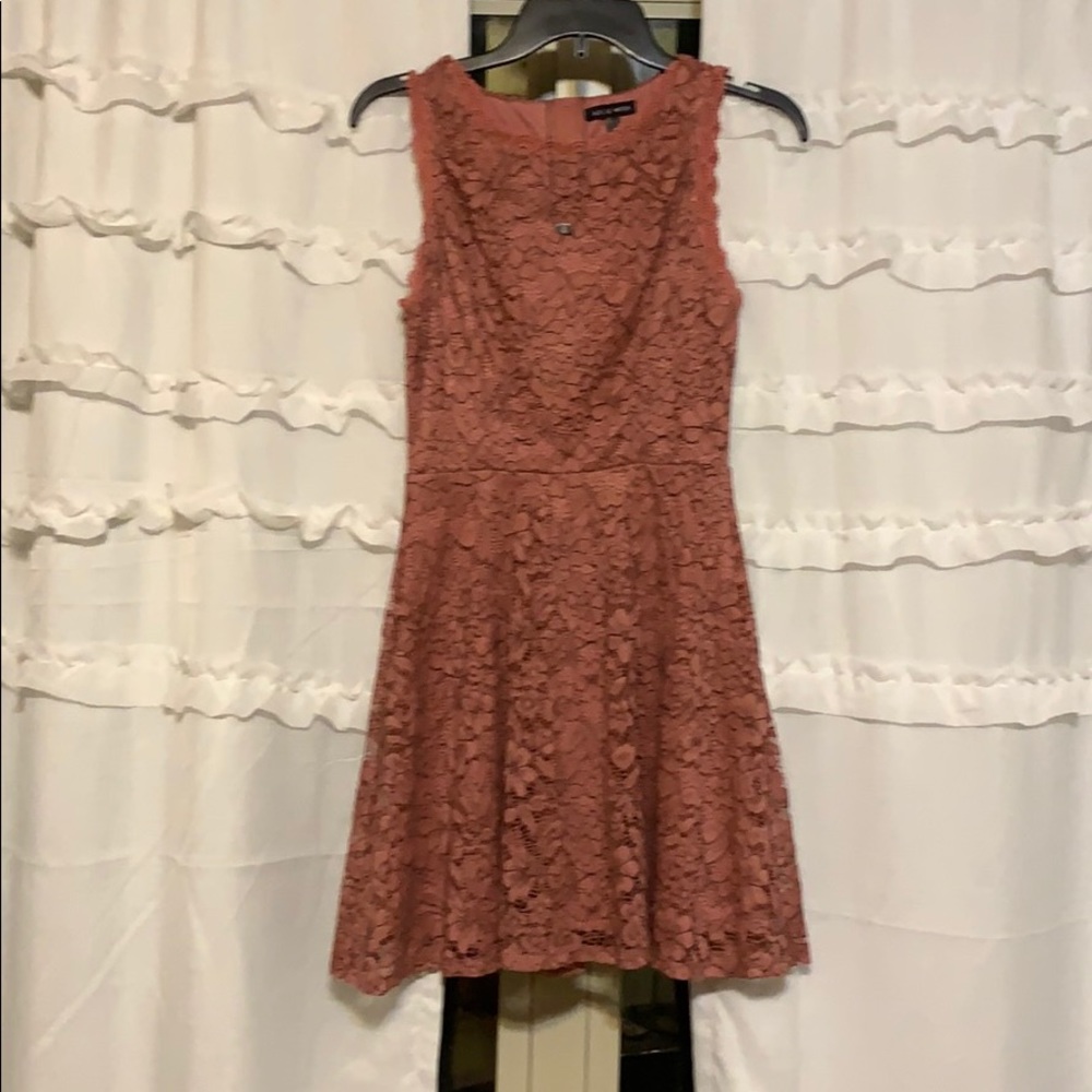 deep blush lace formal dress
